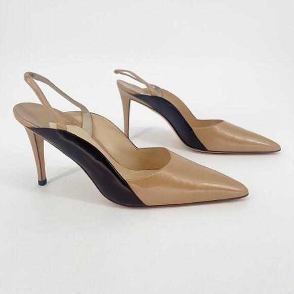 Manolo Blahnik Vintage Brown Tan Colorblock Pointed Toe Slingback Heel IT 41 - Picture 1 of 11